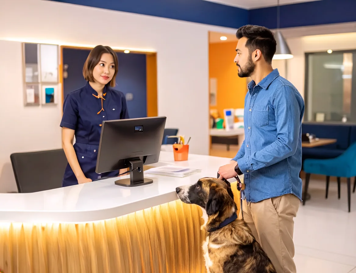 A veterinary clinic front desk — local Avimark support across Metro Atlanta