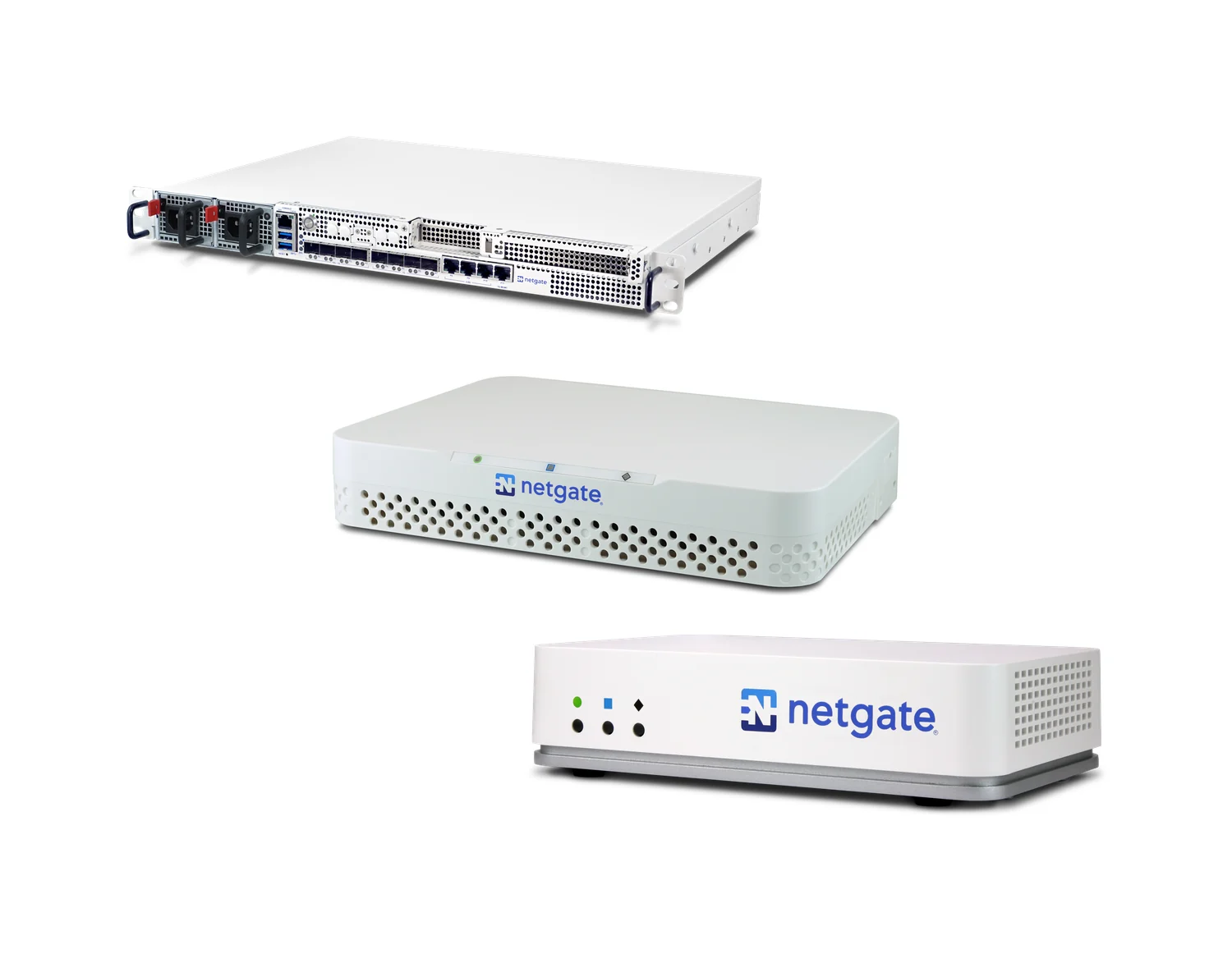 Netgate pfSense Plus appliance family — 8300, 4100 and 2100 firewalls