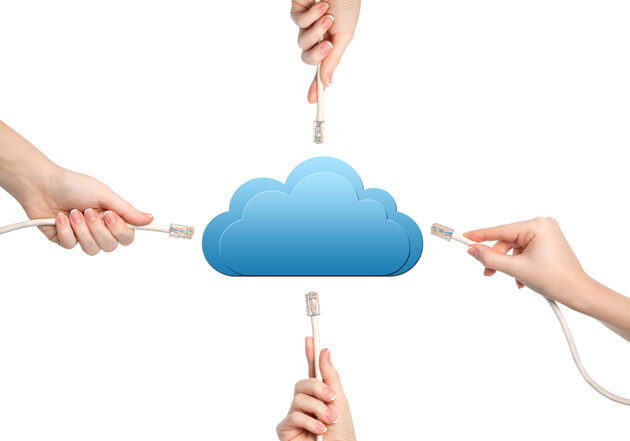 female hands holding computer cables and uses cloud technology female hands holding computer cables and uses cloud technology